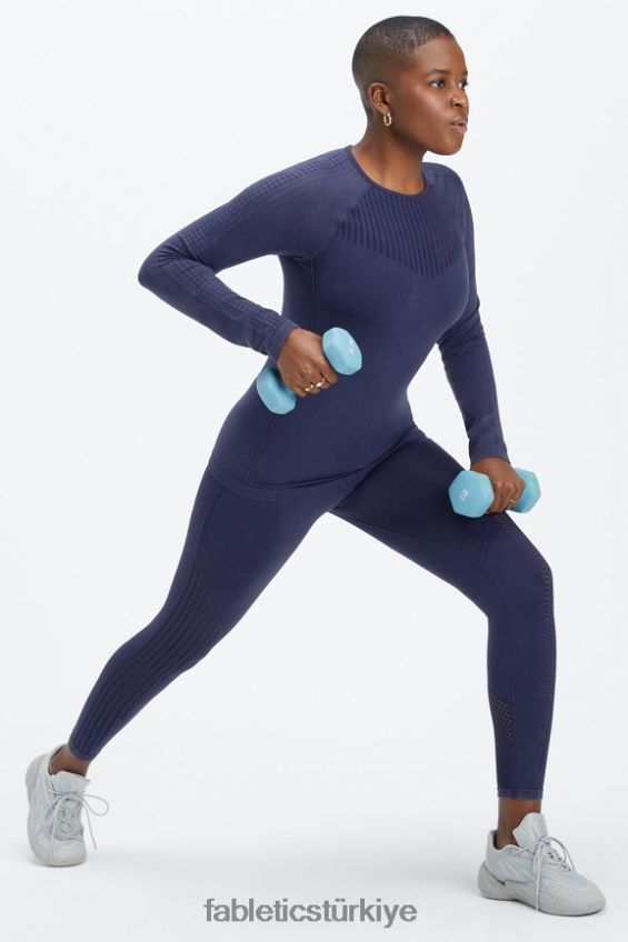 tr Fabletics kadınlar sync dikişsiz uzun kollu üst yıkanmış derin donanma 40R06B2595