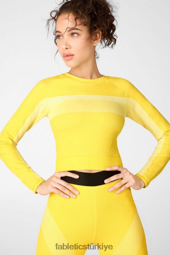 tr Fabletics kadınlar tory kısaltılmış dikişsiz uzun kollu üst canlı sarı/beyaz 40R06B2730
