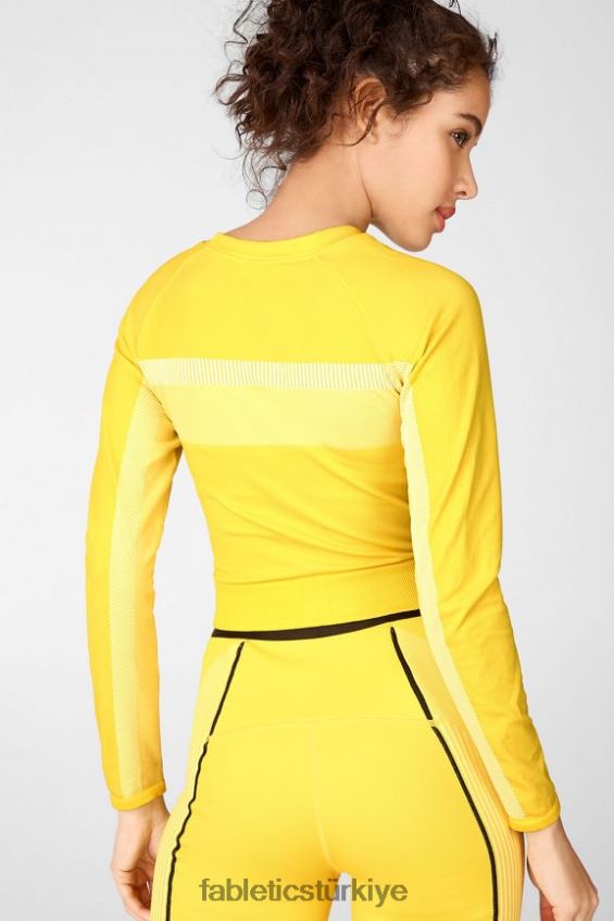 tr Fabletics kadınlar tory kısaltılmış dikişsiz uzun kollu üst canlı sarı/beyaz 40R06B2730