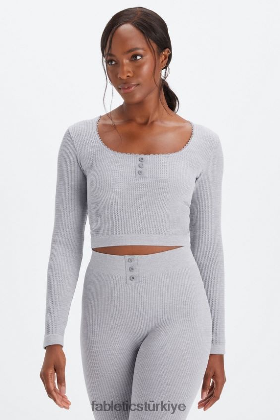 tr Fabletics kadınlar uzun kollu örgü top klasik gri melanj 40R06B2610