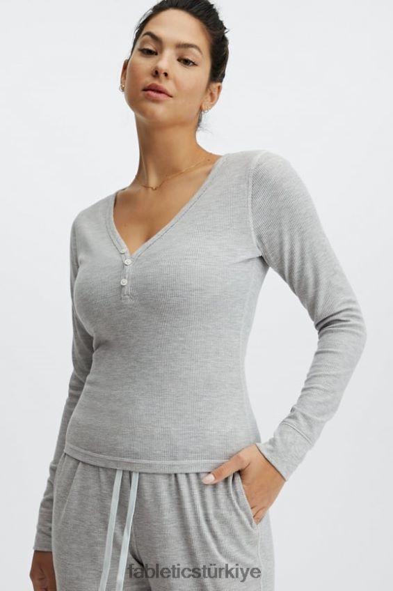 tr Fabletics kadınlar uzun kollu waffle henley açık gri funda 40R06B2648