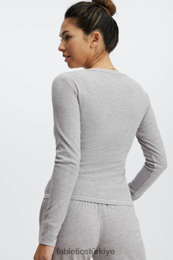 tr Fabletics kadınlar uzun kollu waffle henley açık gri funda 40R06B2648