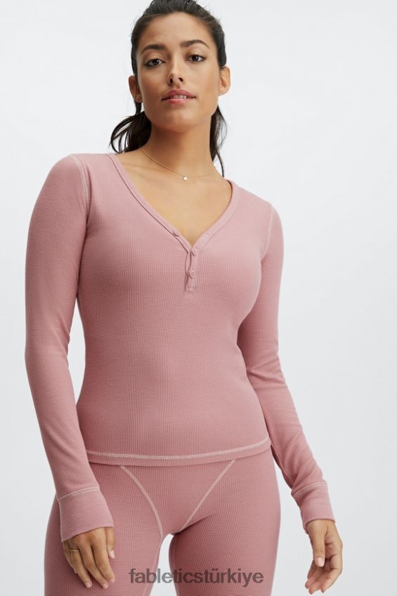 tr Fabletics kadınlar uzun kollu waffle henley toprak pembesi 40R06B2650