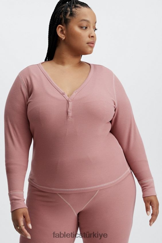 tr Fabletics kadınlar uzun kollu waffle henley toprak pembesi 40R06B2651