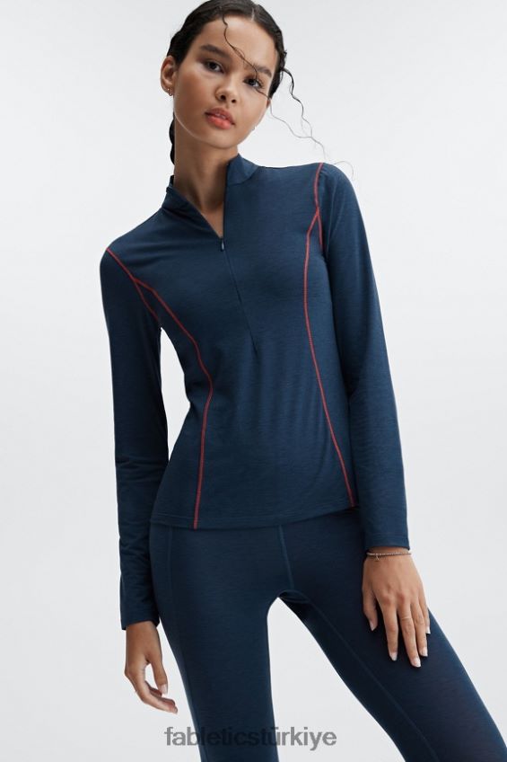 tr Fabletics kadınlar yün tabanlık uzun kollu yarım fermuarlı mavi nova funda 40R06B2633