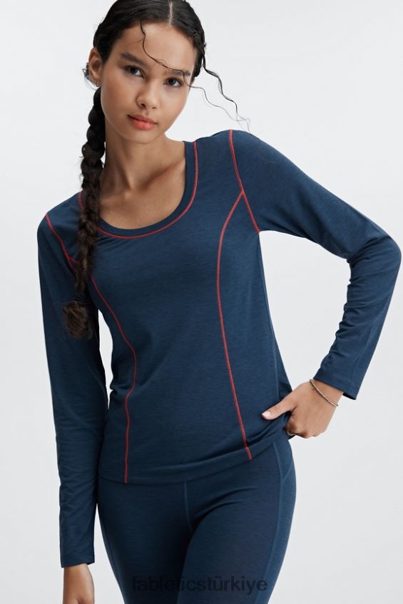 tr Fabletics kadınlar yün tabanlı uzun kollu top mavi nova funda 40R06B2631