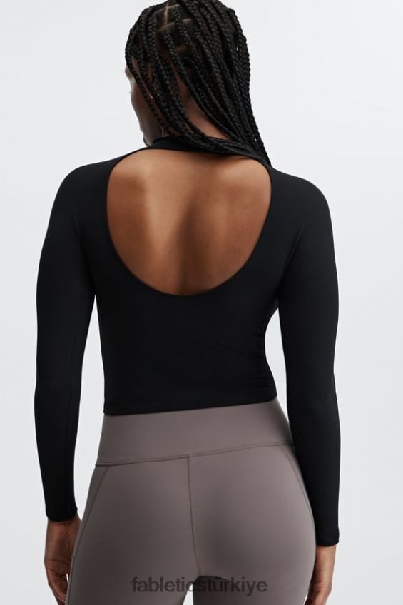 tr Fabletics kadınlar yakut heykel örgüsü arkası açık uzun kollu siyah 40R06B2669