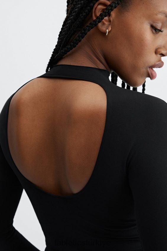 tr Fabletics kadınlar yakut heykel örgüsü arkası açık uzun kollu siyah 40R06B2669
