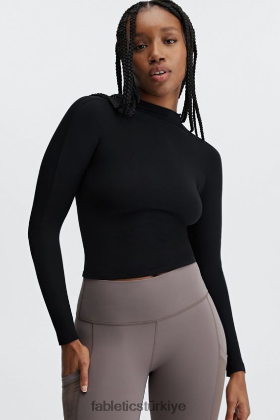 tr Fabletics kadınlar yakut heykel örgüsü arkası açık uzun kollu siyah 40R06B2669
