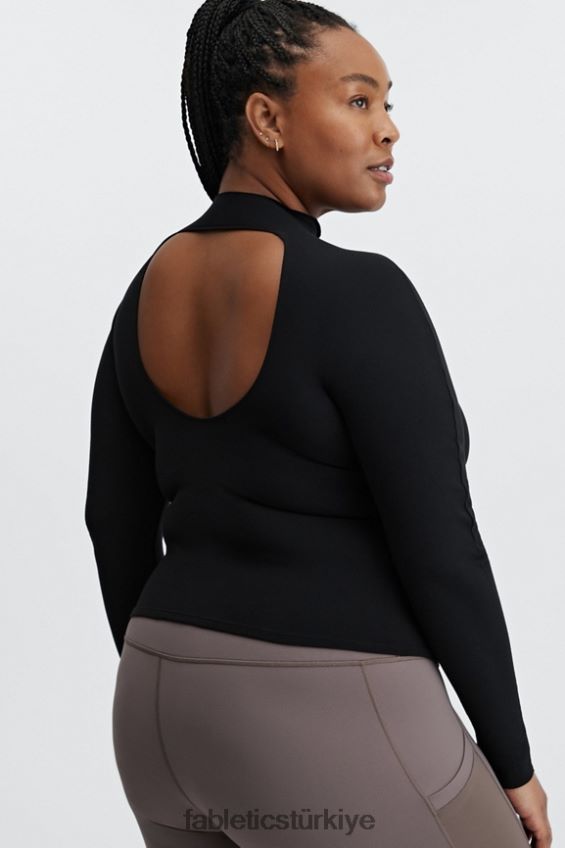 tr Fabletics kadınlar yakut heykel örgüsü arkası açık uzun kollu siyah 40R06B2670