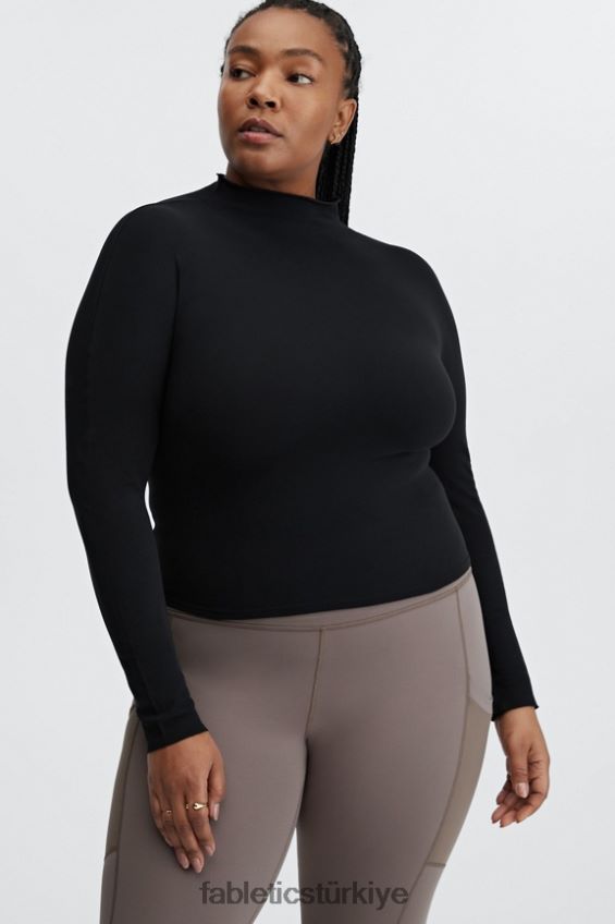 tr Fabletics kadınlar yakut heykel örgüsü arkası açık uzun kollu siyah 40R06B2670